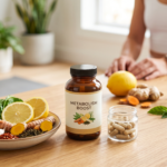 "Create a clean, professional blog header image for an article about Top Ingredients to Look for in a Metabolism Supplement Include relevant visual elements like supplements, healthy food, or wellness imagery. No text in the image. Horizontal format 1200x628 pixels."