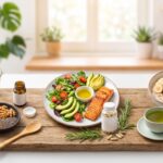 Create a clean, professional blog header image for an article about How Your Metabolism Changes in Your 40s, 50s and 60s  Include relevant visual elements like supplements, healthy food, or wellness imagery. no labels. No text in the image. Horizontal format 1200x628 pixels.