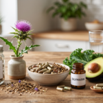 "Create a clean, professional blog header image for an article about Milk Thistle and Silymarin: Do They Actually Support Fat Loss? Include relevant visual elements like supplements, healthy food, or wellness imagery. No text in the image. Horizontal format 1200x628 pixels."