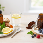 "Create a clean, professional blog header image for an article about liver-support-vs-stimulant-fat-burners Include relevant visual elements like supplements, healthy food, or wellness imagery. No text in the image. Horizontal format 1200x628 pixels."